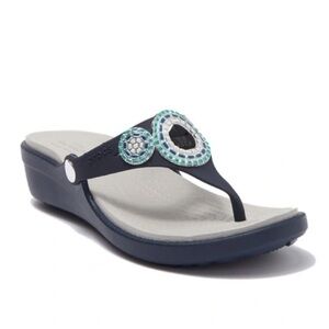CROCS | Navy Sanrah Diamente Wedge Sandals | Size 8W
